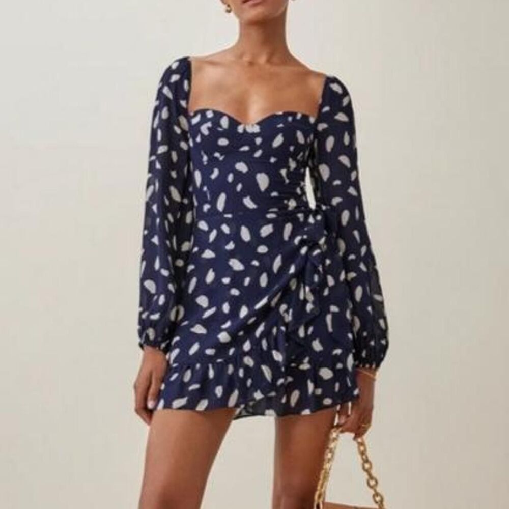 Reformation Cammi Navy Brushstroke Mini Dress – Size 0
